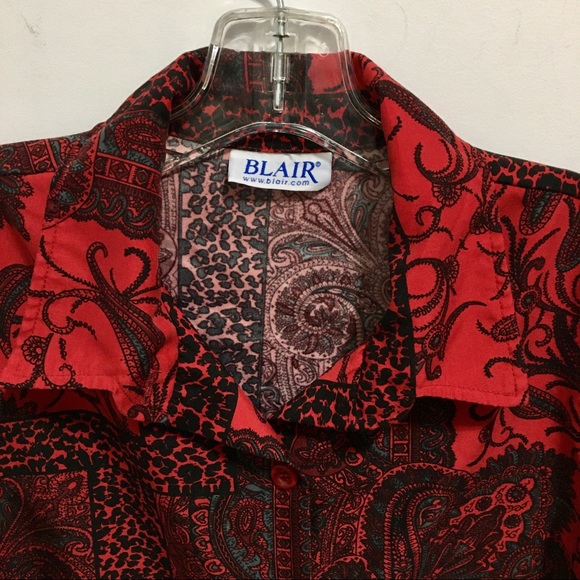 Blair Women’s Red Burgundy Paisley Long Sleeves Button Down Shirt - Picture 3 of 9